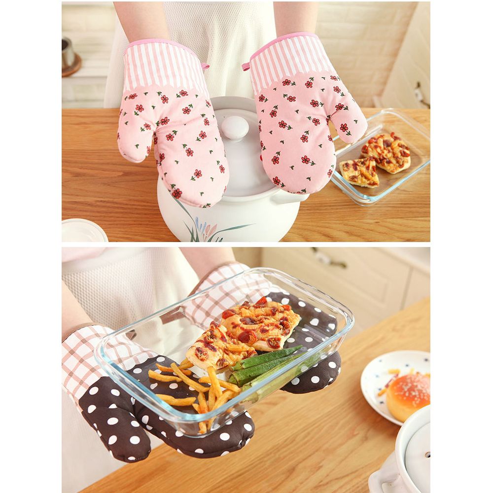 1 Piece Plaid Pattern Thicken Oven Mitts