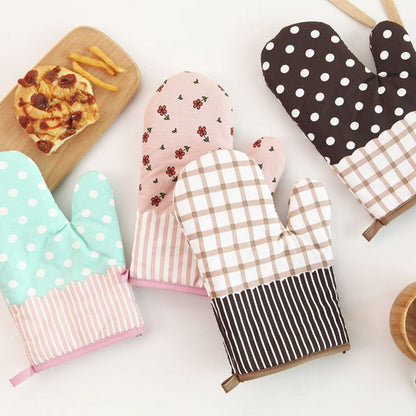 1 Piece Plaid Pattern Thicken Oven Mitts