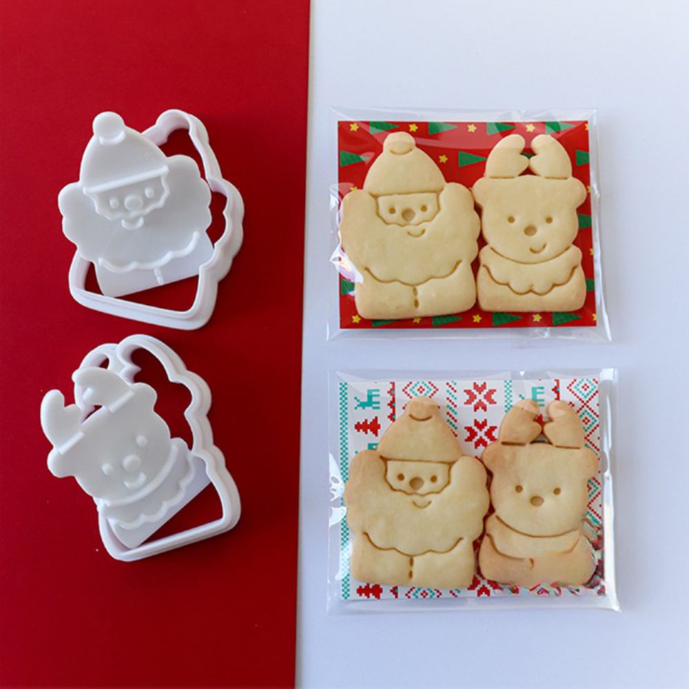 2 Pieces Santa And Reindeer Biscuit Cookie Plunger