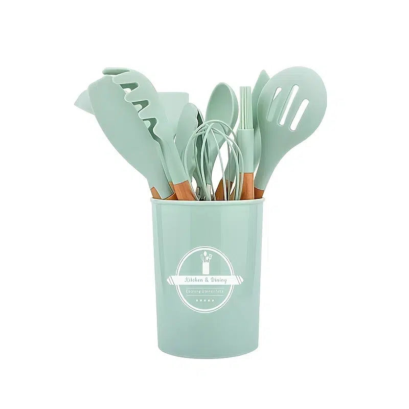 Silicone Wooden Cooking Utensil Set