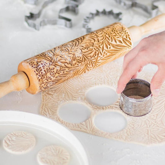 Flower and Leaves Patterned Rolling Pin