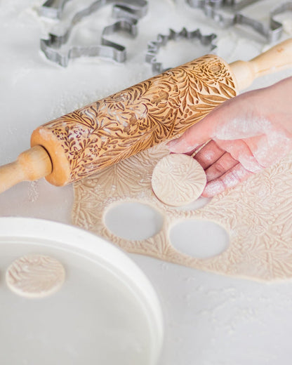 Flower and Leaves Patterned Rolling Pin