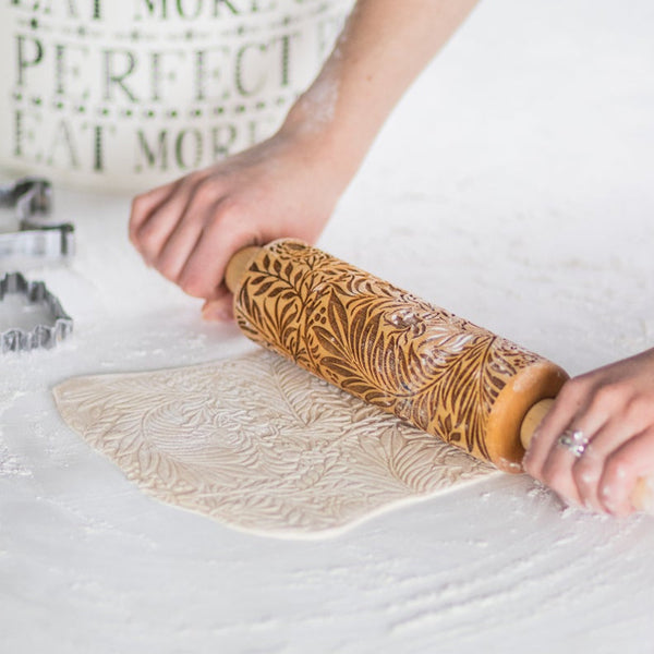 Flower and Leaves Patterned Rolling Pin